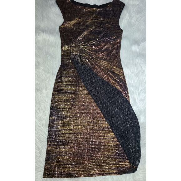 Dressbarn Collection|Metallic Gold Sleeveless Evening Dress, 6 - Picture 2 of 5